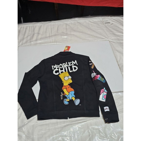 New The Simpson Bart Problem Child Jeans BLACK Jacket Vintage Look  Small Adult - Picture 7 of 11